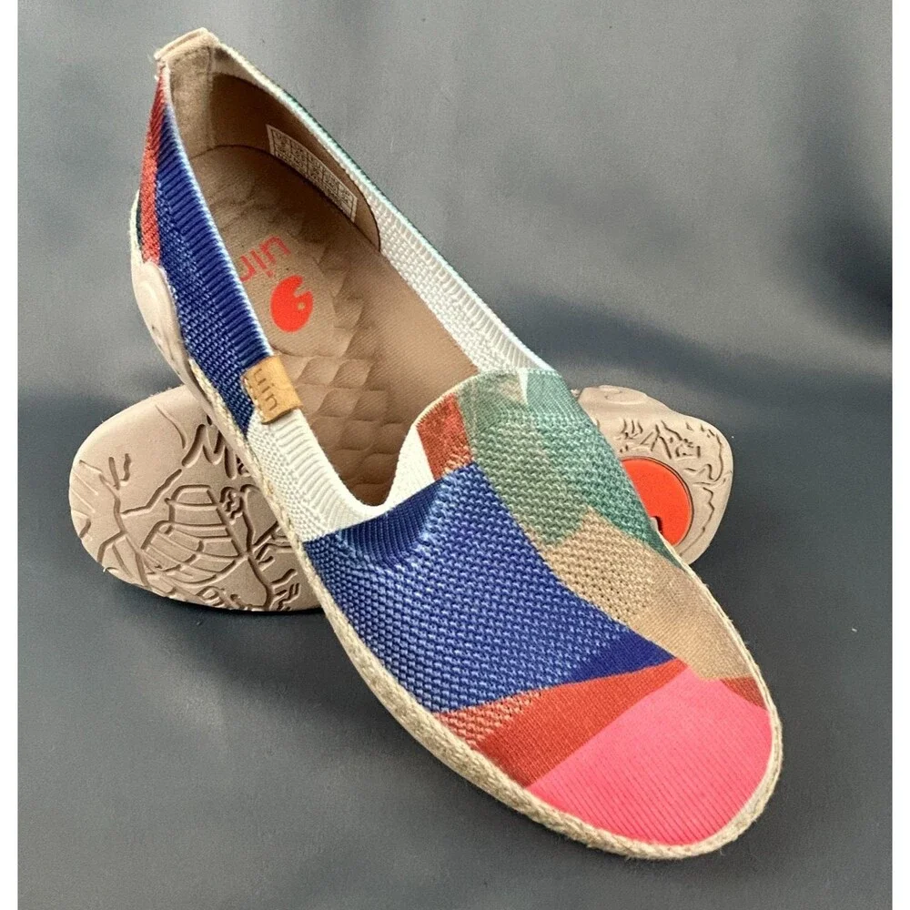 UIN Broad Leaf Marbella Bright Print Slip On Travel Shoes Size 8